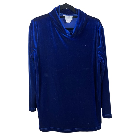 🥑5/$25 Hot Cotton Velour blue mock neck top M - Picture 1 of 5